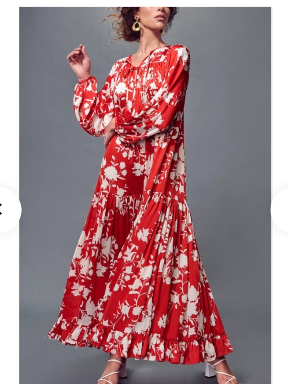 H&M Johanna Ortiz x H&M Red Floral Maxi Dress Red & White M